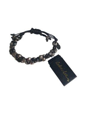Cookie Lee Knotted Black Cord Bracelet Beaded Adjustable Metallic Accents Slide